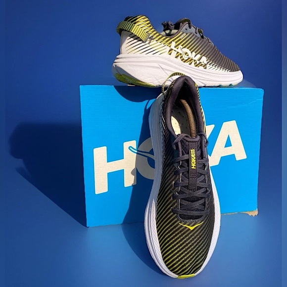 🌗US 11.5- HOKA RINCON 2 Men's "Lime/Blue/White" Striped Running Shoe 🥳SUMMERSALE - Picture 1 of 16